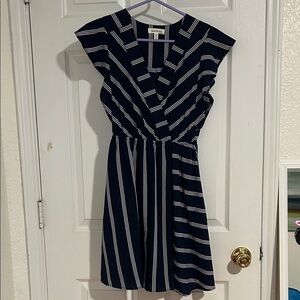 Monteau Navy and White Striped Midi Dress